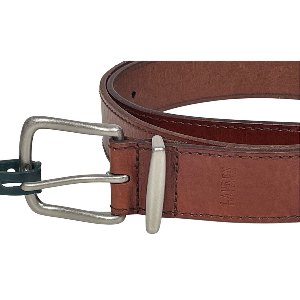Lauren Ralph Lauren Mens Brown Genuine Leather Belt Silver Buckle 42 NEW